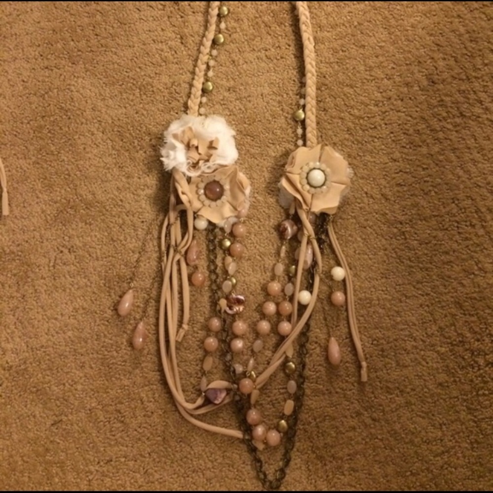 Layered floral necklace mixed statement long chic vintage bead boho suede femme